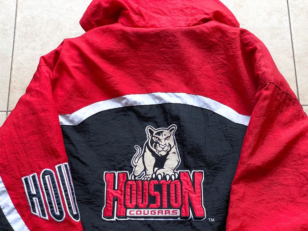 Houston Cougars 90s LOGO ATHLETIC puffer Wave jacket XL red black NCAA vintage